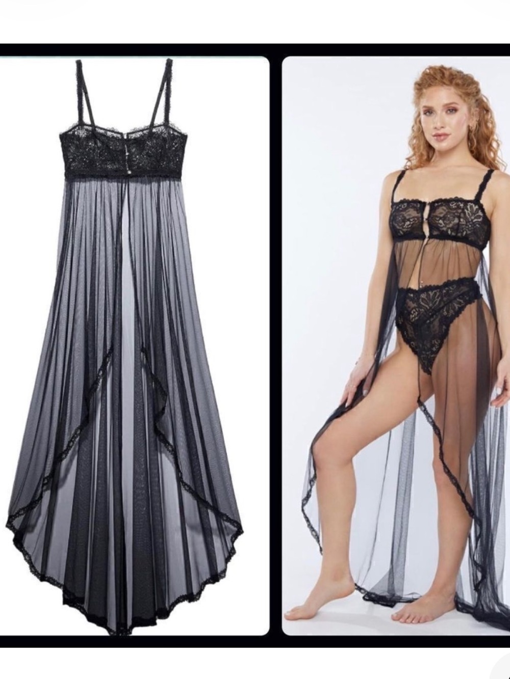 NWT Savage X Fenty Black Corded Lace & Sheer Tulle Long Babydoll Gown 2X
